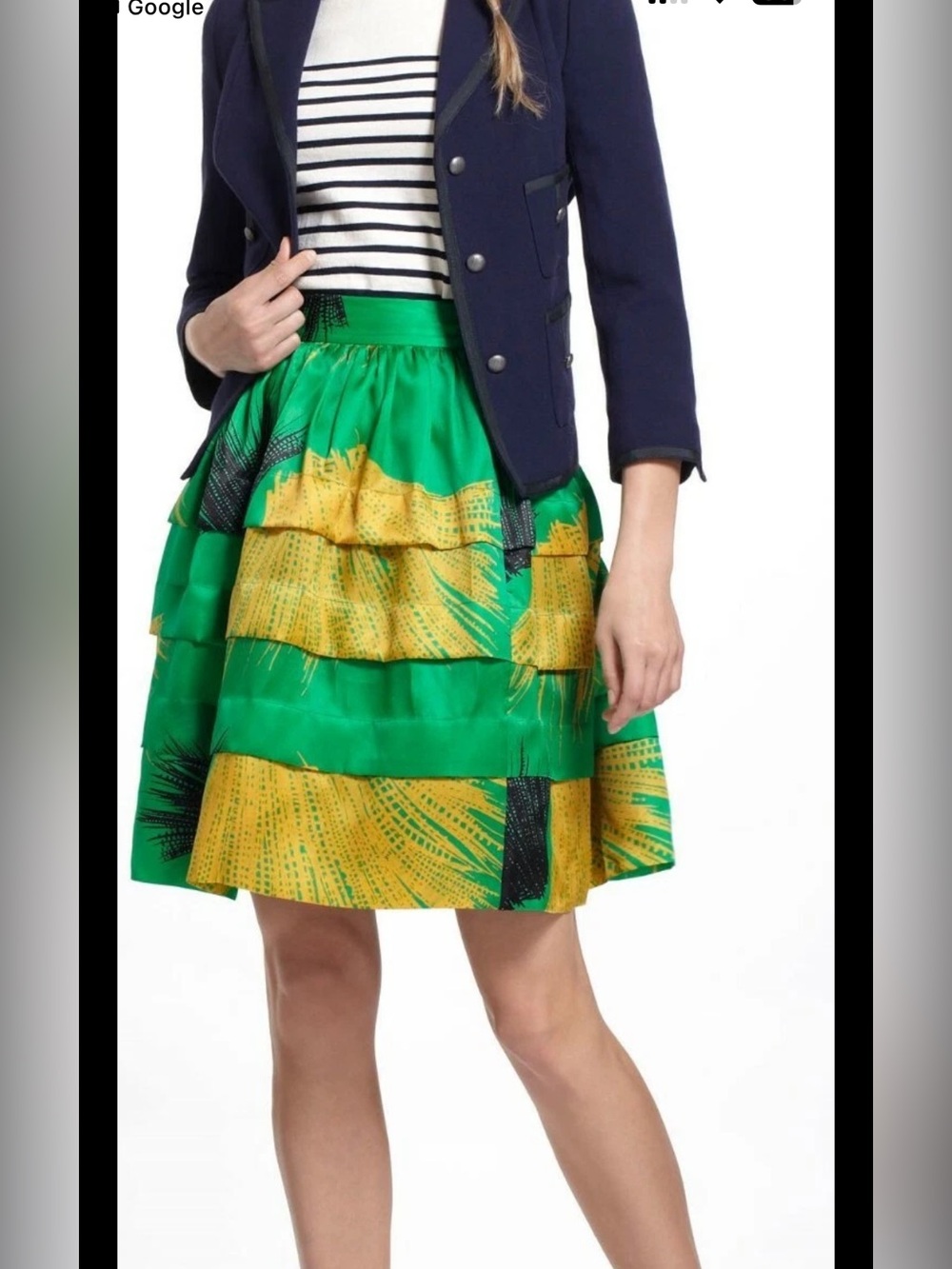 Anthropologie Sariah Silk Tiered Kelly Green/Yellow Skirt,8
